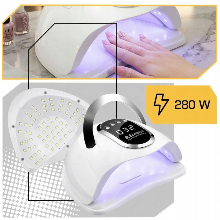 Mocna Lampa Do Paznokci Hybryd Żeli UV LED Sun x10 Max LCD Z Rączką 280W Model Sun x10 Max